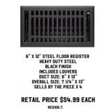 6" x 12" Steel Floor Register x4