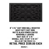 8" x 14" Cast Iron Wall Register x4