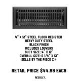 6" x 12" Steel Floor Register x4