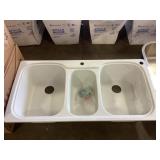 44" 3-Bowl White Composite Sink
