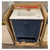 24' Blue Vanity With White Single Sink Top