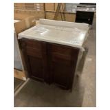 31'Brown Vanity w/ White/Gray Sink