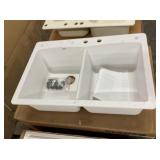 33' x 22' White Dual Mount Double Bowl Sink