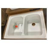 33' x 22' White Double Bowl Dual Mount Sink
