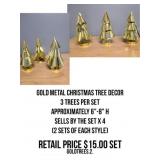 Gold Metal Christmas Tree Decor x 4