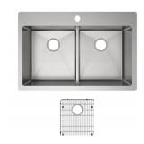 33' x 22' Dual-Mount SS Kitchen Sink with Grids