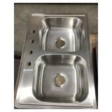 33' x 22' Dbl Bowl Drop-In Sink in Stainless Steel