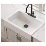34" Drop-In Fireclay Farmhouse Sink in White