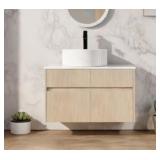 30" White Oak Wall Mount Vanity with Top