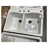 33" x 22" Drop-In Double Bowl Composite Sink-White