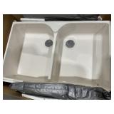 36" x 22" Fireclay Double Bowl Sink in Linen