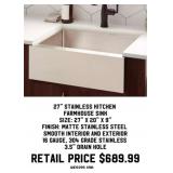 27" Stainless Kitchen Farmhouse Sink