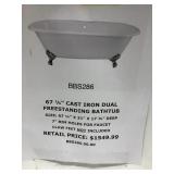 67 1/2in cast iron dual freestanding bathtub