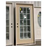 36in x 80in RH wood grain fiberglass 15 lite Door.