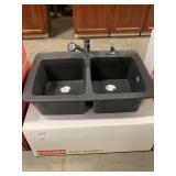 9' Franke Dbl Bowl Sink w/ Faucet & Dispenser.