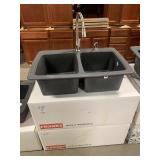 9' Franke Dbl Bowl Sink w/ Faucet & Dispenser.