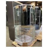 Freestanding tile ready corner shower unit.
