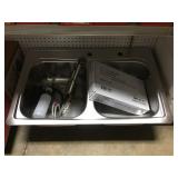 8' Double Bowl SS Kitchen Sink w/ Faucet