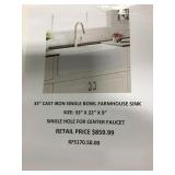 33in Cast Iron Single Bowl Farmhouse Sink