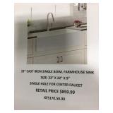 33in Cast Iron Single Bowl Farmhouse Sink