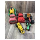 Box of Plastic Toys; Tractors, Trucks