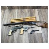 Box of Toys; Louisville Sluggers, Cap Guns, Plasti