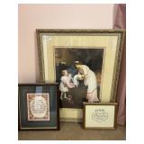 Qty 3; Wall Prints, 1-Needlepoint