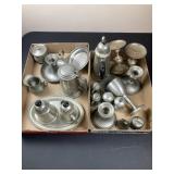2 Boxes of Pewter Kitchen Accessories - candlehold