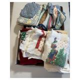 2 Boxes Kitchen Linens, Hotpads and Towels