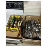 2 Boxes Misc Knives and Silverware