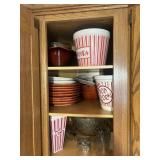 Cupboard Contents; Plates, Popcorn Bowls, Glasses
