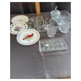 Pressed Clear and Milk Glass Tableware