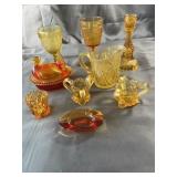 Amber Pressed Glass Tableware Assortment