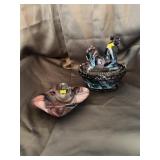 Matched Purple Milk Swirl Glass Vessels