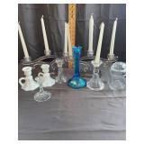 Assorted Glass and Milk Glass Candlesticks