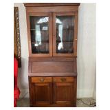 Antique Glass Oak Glass-Front Bookcase Secretary C