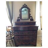 Victorian Walnut Marble-Pattern Dresser With Mirro