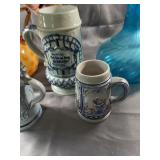 German Salt Glaze Beer Steins And Mugs, Blown Glas