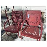 Pair Of Red Metal Patio Rocking Chairs
