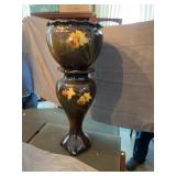 Tall Two-Piece Hand-Painted Ceramic Jardiniere