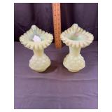 Pair of Fenton Yellow Opaline 'Jack In The Pulpit