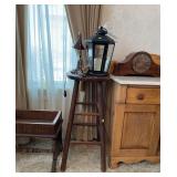 Wood Bar Stool, Hexagonal Glass Lantern With Print
