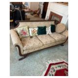 Duncan Phyfe Style Upholstered Sofa With Carved Wo