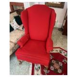 Red Upholstered Wingback Armchair With Queen Anne