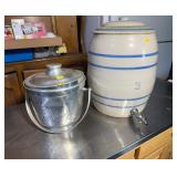 Stoneware Water Cooler and Ice Bucket