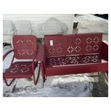 Red Patio Chair and Bench Set