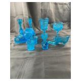 Aqua Glass Pressed Pattern Goblets and Vessels