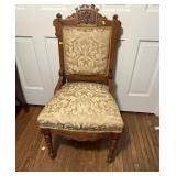 Victorian Style Carved Walnut Upholstered Side Cha