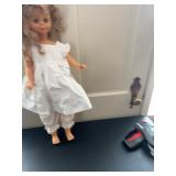 Vintage Blonde Vinyl Head Doll with White Dress