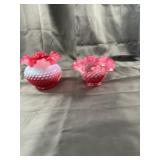 Fenton Cranberry Opalescent Hobnail Glass Vase Ros